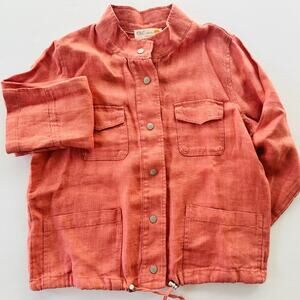 C&C California Linen Shacket Salmon Orange Medium Lightweight Long Sleeve